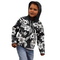 Hawaiian-Polynesian Art Tattoo Kid Hoodie Hibiscus and Plumeria Grayscale