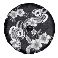 Hawaiian-Polynesian Art Tattoo Spare Tire Cover Hibiscus and Plumeria Grayscale