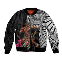 Samoan Warrior Art Tattoo Bomber Jacket Polynesian Pattern and Teuila LT03 Unisex Black - Polynesian Pride