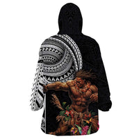 Samoan Warrior Art Tattoo Wearable Blanket Hoodie Polynesian Pattern and Teuila LT03 - Polynesian Pride