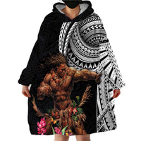 Samoan Warrior Art Tattoo Wearable Blanket Hoodie Polynesian Pattern and Teuila LT03 - Polynesian Pride