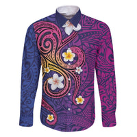 Hawaiian Octopus Tattoo and Frangipani Family Matching Off The Shoulder Long Sleeve Dress and Hawaiian Shirt LT03 Dad's Shirt - Long Sleeve Purple - Polynesian Pride