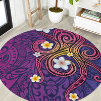 Hawaiian Octopus Tattoo and Frangipani Round Carpet LT03 Purple - Polynesian Pride