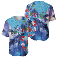Hawaii Aloha Whales Baseball Jersey Hibiscus and Whales with Polynesian Pattern - Polynesian Pride
