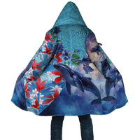 Hawaii Aloha Whales Cloak Hibiscus and Whales with Polynesian Pattern - Polynesian Pride