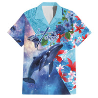 Hawaii Aloha Whales Family Matching Off The Shoulder Long Sleeve Dress and Hawaiian Shirt Hibiscus and Whales with Polynesian Pattern - Polynesian Pride