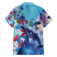 Hawaii Aloha Whales Family Matching Off Shoulder Short Dress and Hawaiian Shirt Hibiscus and Whales with Polynesian Pattern - Polynesian Pride