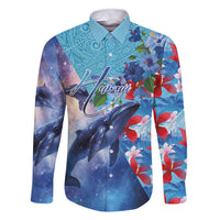 Hawaii Aloha Whales Family Matching Short Sleeve Bodycon Dress and Hawaiian Shirt Hibiscus and Whales with Polynesian Pattern - Polynesian Pride