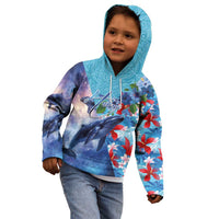 Hawaii Aloha Whales Kid Hoodie Hibiscus and Whales with Polynesian Pattern - Polynesian Pride
