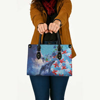 Hawaii Aloha Whales Leather Bag Hibiscus and Whales with Polynesian Pattern - Polynesian Pride