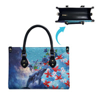 Hawaii Aloha Whales Leather Bag Hibiscus and Whales with Polynesian Pattern - Polynesian Pride
