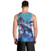 Hawaii Aloha Whales Men Tank Top Hibiscus and Whales with Polynesian Pattern LT03 - Polynesian Pride