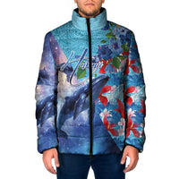 Hawaii Aloha Whales Padded Jacket Hibiscus and Whales with Polynesian Pattern - Polynesian Pride