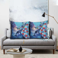 Hawaii Aloha Whales Pillow Cover Hibiscus and Whales with Polynesian Pattern - Polynesian Pride