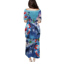 Hawaii Aloha Whales Puletasi Hibiscus and Whales with Polynesian Pattern - Polynesian Pride