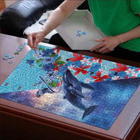 Hawaii Aloha Whales Puzzle Hibiscus and Whales with Polynesian Pattern LT03 - Polynesian Pride