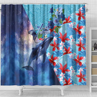 Hawaii Aloha Whales Shower Curtain Hibiscus and Whales with Polynesian Pattern LT03 - Polynesian Pride