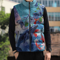 Hawaii Aloha Whales Sleeveless Puffer Jacket Hibiscus and Whales with Polynesian Pattern LT03 - Polynesian Pride