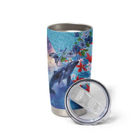 Hawaii Aloha Whales Tumbler Cup Hibiscus and Whales with Polynesian Pattern - Polynesian Pride
