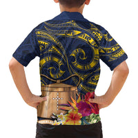 Tokelau Tokehega Day Family Matching Tank Maxi Dress and Hawaiian Shirt Coat of Arms with Polynesian Tattoo and Hibiscus