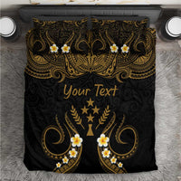 Personalised Kosrae Liberation Day Bedding Set Polynesian Tattoo and Plumeria Gold Color