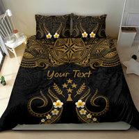 Personalised Kosrae Liberation Day Bedding Set Polynesian Tattoo and Plumeria Gold Color