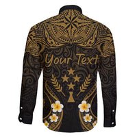 Personalised Kosrae Liberation Day Family Matching Long Sleeve Bodycon Dress and Hawaiian Shirt Polynesian Tattoo and Plumeria Gold Color