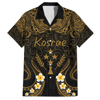 Personalised Kosrae Liberation Day Family Matching Off The Shoulder Long Sleeve Dress and Hawaiian Shirt Polynesian Tattoo and Plumeria Gold Color