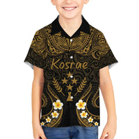 Personalised Kosrae Liberation Day Family Matching Puletasi and Hawaiian Shirt Polynesian Tattoo and Plumeria Gold Color