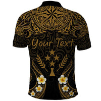 Personalised Kosrae Liberation Day Polo Shirt Polynesian Tattoo and Plumeria Gold Color