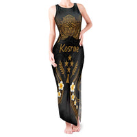 Personalised Kosrae Liberation Day Tank Maxi Dress Polynesian Tattoo and Plumeria Gold Color