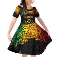 Personalised Kosrae Liberation Day Family Matching Off Shoulder Short Dress and Hawaiian Shirt Polynesian Tattoo and Plumeria Reggae Color
