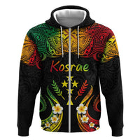 Personalised Kosrae Liberation Day Hoodie Polynesian Tattoo and Plumeria Reggae Color