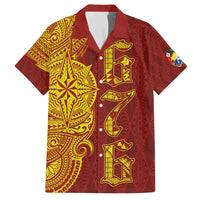 Tonga 676 Ngatu Tribal Tattoo Family Matching Off Shoulder Maxi Dress and Hawaiian Shirt LT03 Dad's Shirt - Short Sleeve Red - Polynesian Pride