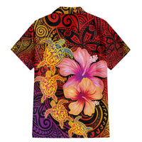 Hawaiian Hibiscus Turtle Tribal Polynesian Pattern Family Matching Mermaid Dress and Hawaiian Shirt Colorful Color