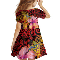 Hawaiian Hibiscus Turtle Tribal Polynesian Pattern Family Matching Off The Shoulder Long Sleeve Dress and Hawaiian Shirt Colorful Color LT03 - Polynesian Pride