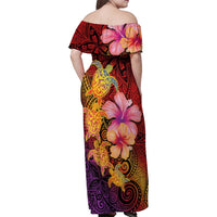 Hawaiian Hibiscus Turtle Tribal Polynesian Pattern Family Matching Off Shoulder Maxi Dress and Hawaiian Shirt Colorful Color