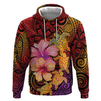 Hawaiian Hibiscus Turtle Tribal Polynesian Pattern Hoodie Colorful Color LT03 Pullover Hoodie Red - Polynesian Pride