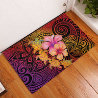 Hawaiian Hibiscus Turtle Tribal Polynesian Pattern Rubber Doormat Colorful Color LT03 - Polynesian Pride