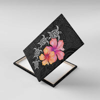 Hawaiian Hibiscus Turtle Tribal Polynesian Pattern Canvas Wall Art Black Color