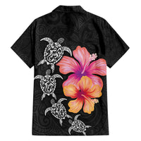 Hawaiian Hibiscus Turtle Tribal Polynesian Pattern Family Matching Off The Shoulder Long Sleeve Dress and Hawaiian Shirt Black Color LT03 - Polynesian Pride