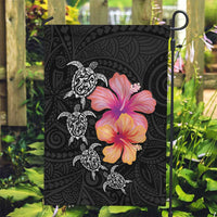 Hawaiian Hibiscus Turtle Tribal Polynesian Pattern Garden Flag Black Color
