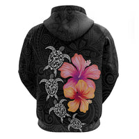 Hawaiian Hibiscus Turtle Tribal Polynesian Pattern Hoodie Black Color LT03 - Polynesian Pride