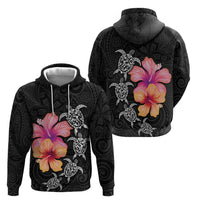 Hawaiian Hibiscus Turtle Tribal Polynesian Pattern Hoodie Black Color LT03 - Polynesian Pride
