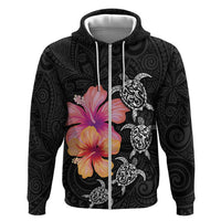 Hawaiian Hibiscus Turtle Tribal Polynesian Pattern Hoodie Black Color LT03 Zip Hoodie Black - Polynesian Pride
