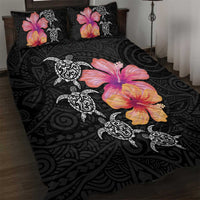 Hawaiian Hibiscus Turtle Tribal Polynesian Pattern Quilt Bed Set Black Color LT03 Black - Polynesian Pride