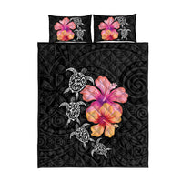 Hawaiian Hibiscus Turtle Tribal Polynesian Pattern Quilt Bed Set Black Color LT03 - Polynesian Pride
