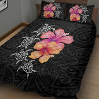Hawaiian Hibiscus Turtle Tribal Polynesian Pattern Quilt Bed Set Black Color LT03 - Polynesian Pride