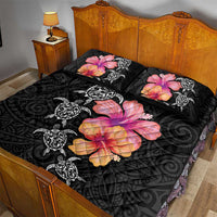 Hawaiian Hibiscus Turtle Tribal Polynesian Pattern Quilt Bed Set Black Color LT03 - Polynesian Pride