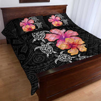 Hawaiian Hibiscus Turtle Tribal Polynesian Pattern Quilt Bed Set Black Color LT03 - Polynesian Pride